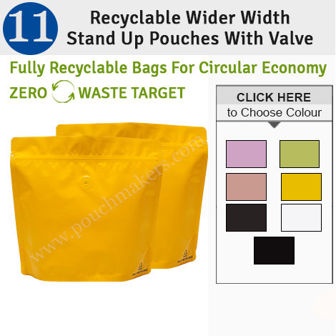 Recyclable Stand Up Pouches With Valve Wider Width Size